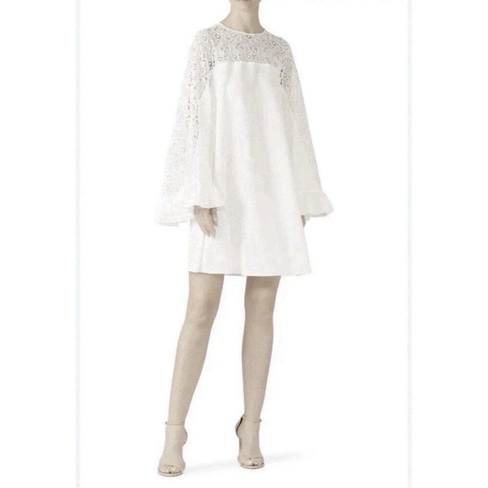 GIAMBA Paris Giambattista Lace Yoke Valli White Mini Dress Size 36 XXS